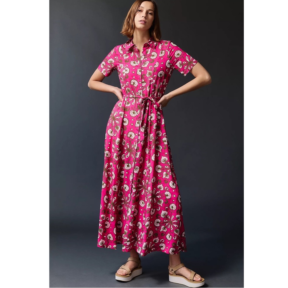 Anthropologie Pink Floral Maxi Dress